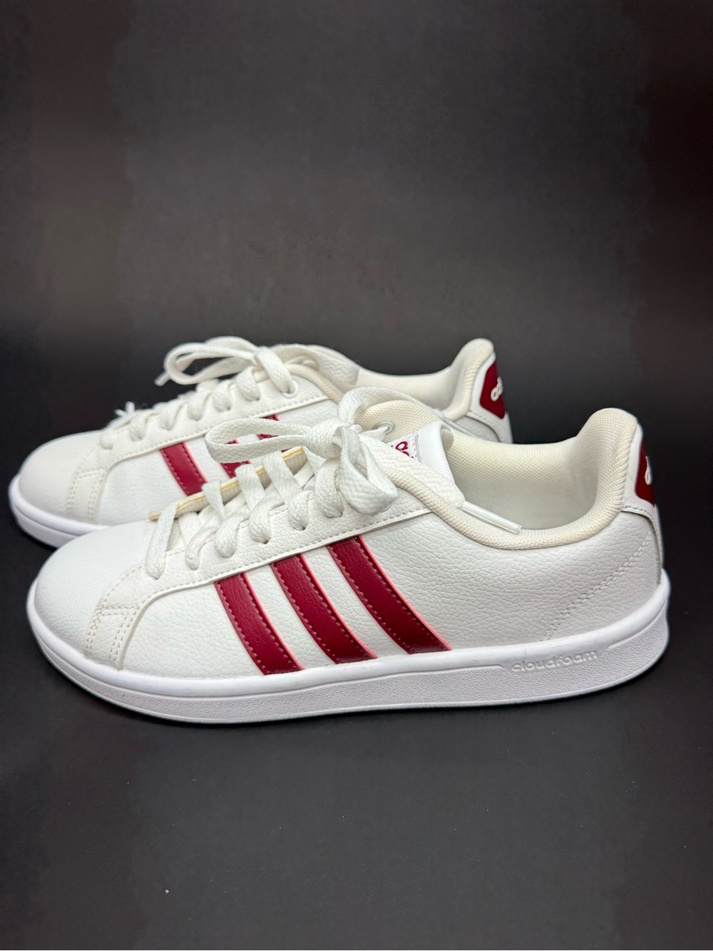 Adidas White Sneakers with Red Stripes